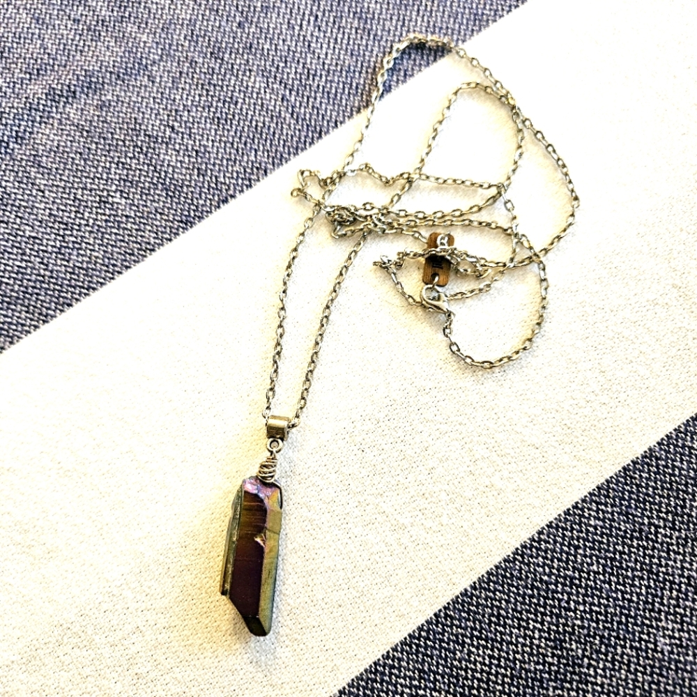 Jibe Purple Iridescent Crystal Pendant Long Chain Necklace